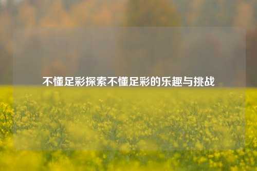 不懂足彩探索不懂足彩的乐趣与挑战
